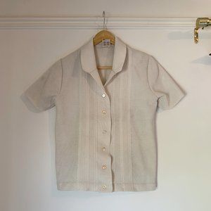 60s Vintage Cream Knit Polo Shirt Sweater Short Sleeve M
